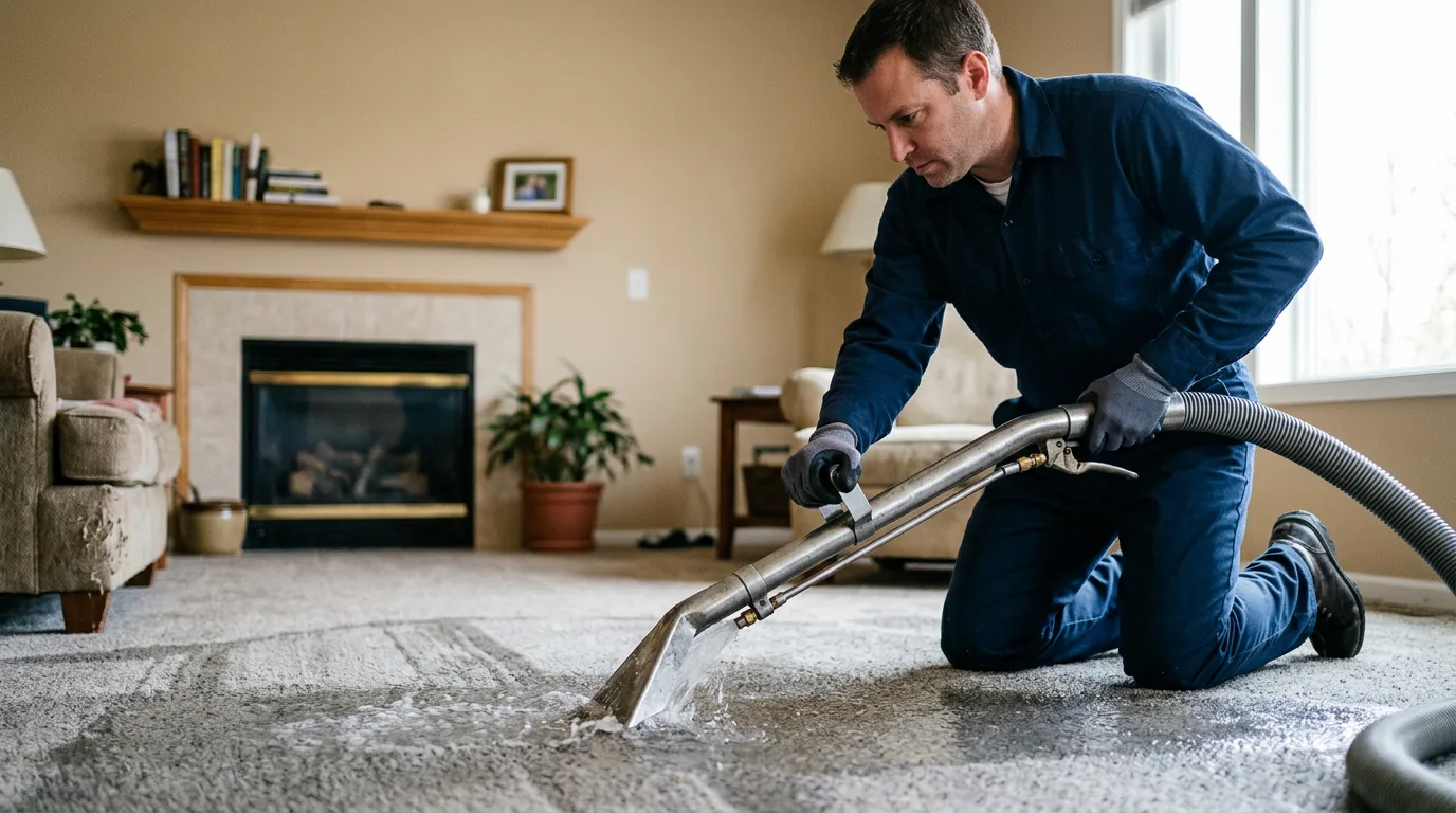 Water damage restoration technician working near Rivervale, AR